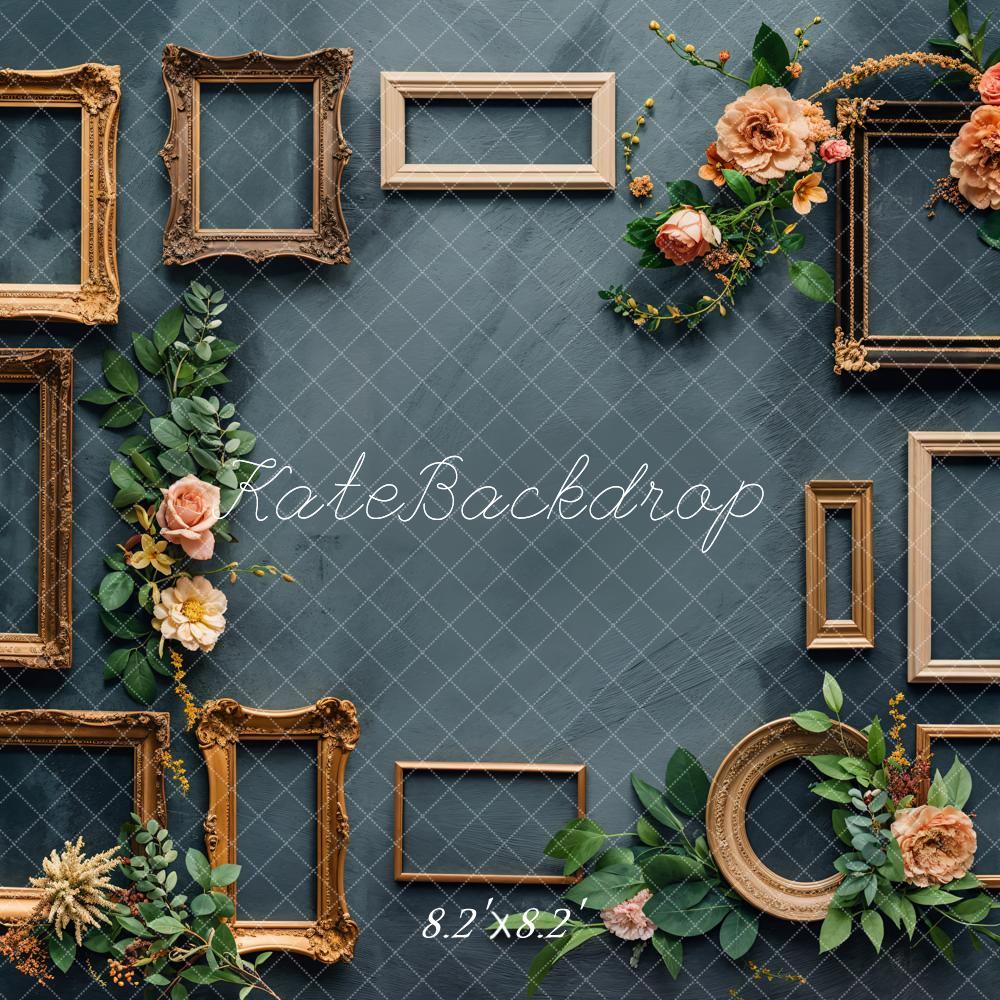 Kate Retro Rosa Floral Gold Photo Frame Hintergrund Entworfen von Chain Photography - Kate Backdrop.de