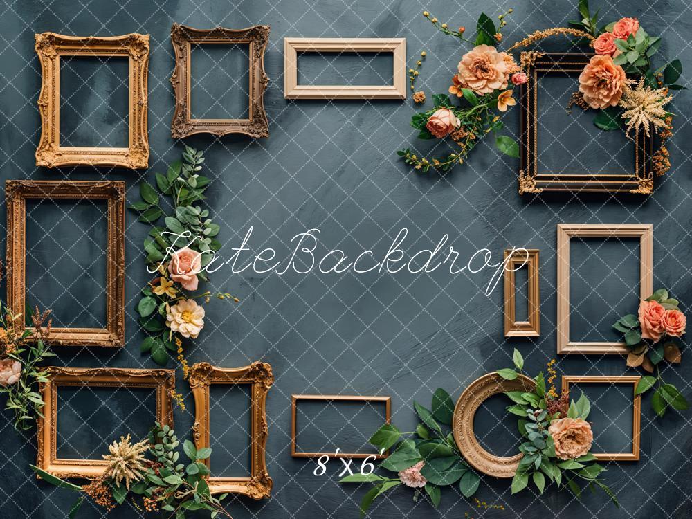 Kate Retro Rosa Floral Gold Photo Frame Hintergrund Entworfen von Chain Photography - Kate Backdrop.de