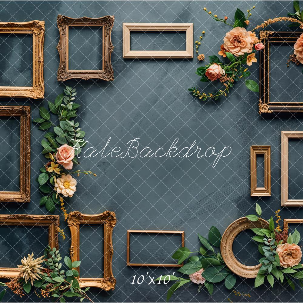 Kate Retro Rosa Floral Gold Photo Frame Hintergrund Entworfen von Chain Photography - Kate Backdrop.de