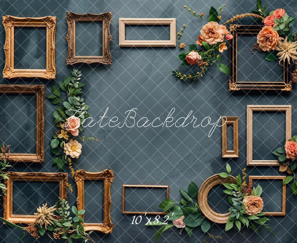 Kate Retro Rosa Floral Gold Photo Frame Hintergrund Entworfen von Chain Photography - Kate Backdrop.de