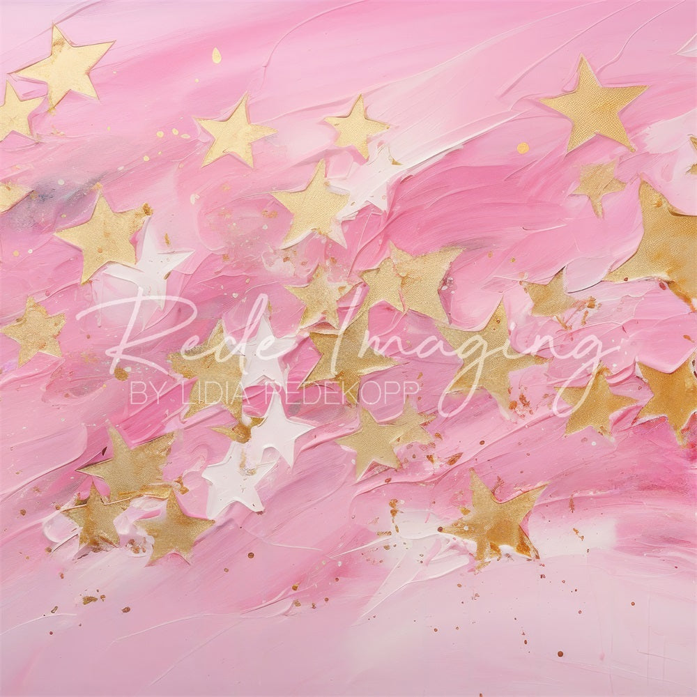 Kate Feinkunst Gemalter Gelber Weiß Stern Rosa Wand Hintergrund Entworfen von Lidia Redekopp - Kate Backdrop.de