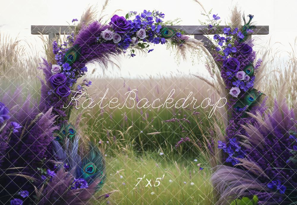 Kate Hochzeit Boho Lila Schilfblume Bogen Grünes Feld Hintergrund Entworfen von Emetselch - Kate Backdrop.de