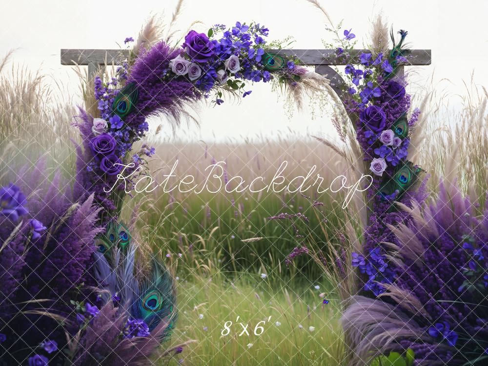 Kate Hochzeit Boho Lila Schilfblume Bogen Grünes Feld Hintergrund Entworfen von Emetselch - Kate Backdrop.de