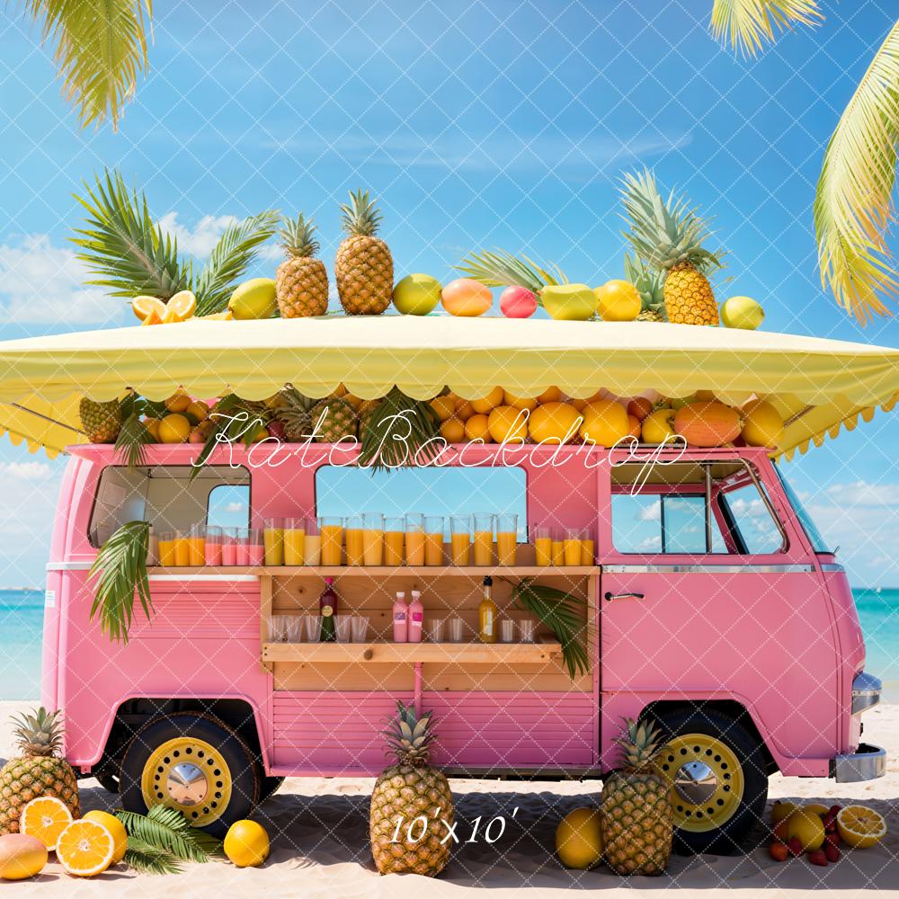 Kate Sommer Fantasy Puppe Meer Strand Rosa Auto Obstladen Hintergrund Entworfen von Emetselch - Kate Backdrop.de