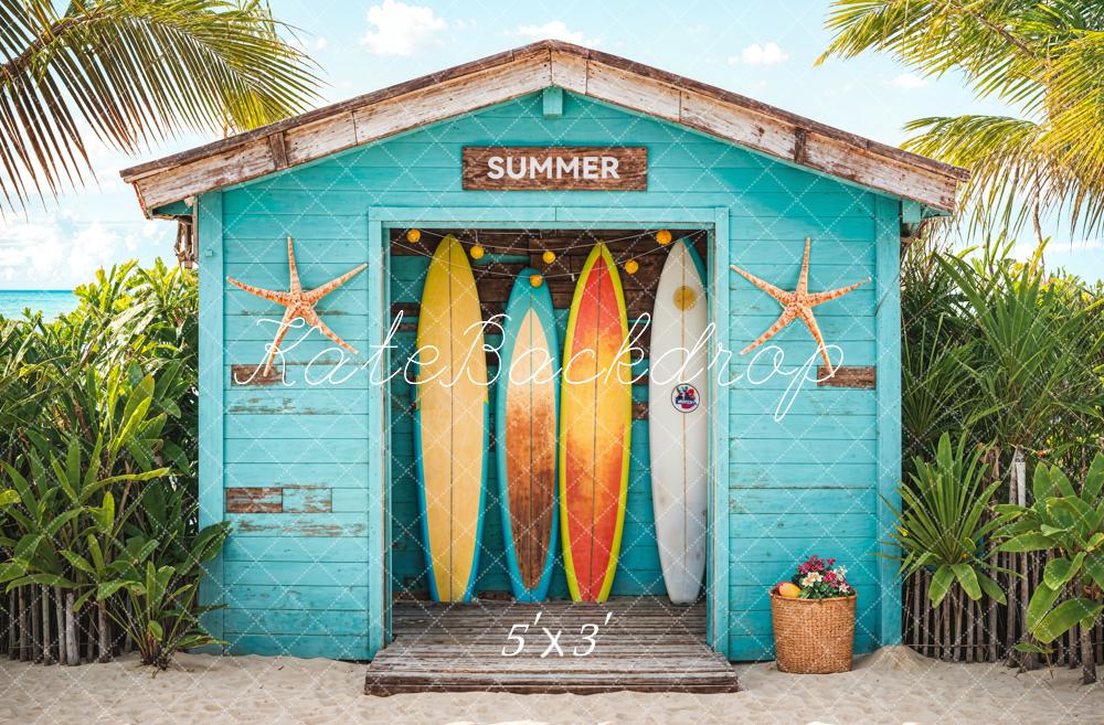 Kate Sommer Meer Strand Blauer Holz Surfshop Hintergrund Entworfen von Chain Photography - Kate Backdrop.de