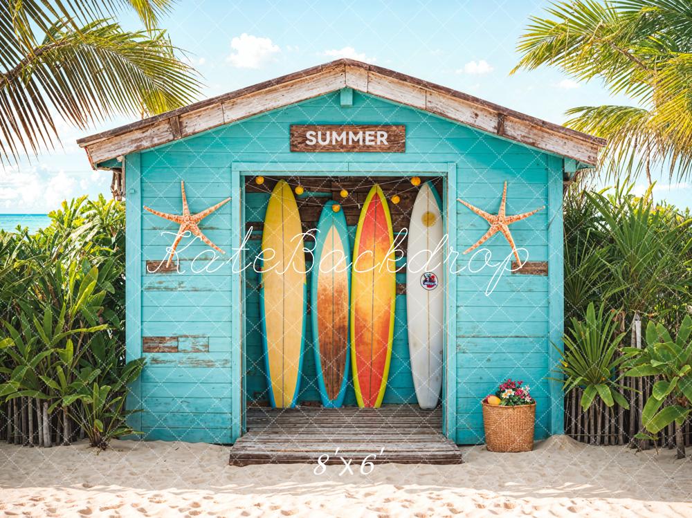Kate Sommer Meer Strand Blauer Holz Surfshop Hintergrund Entworfen von Chain Photography - Kate Backdrop.de