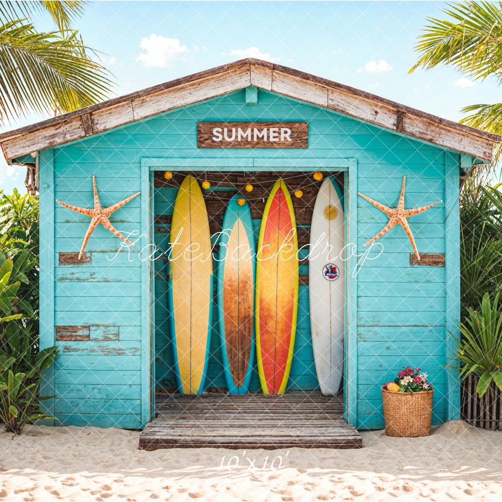 Kate Sommer Meer Strand Blauer Holz Surfshop Hintergrund Entworfen von Chain Photography - Kate Backdrop.de
