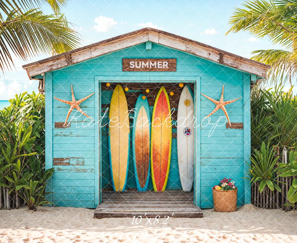 Kate Sommer Meer Strand Blauer Holz Surfshop Hintergrund Entworfen von Chain Photography - Kate Backdrop.de