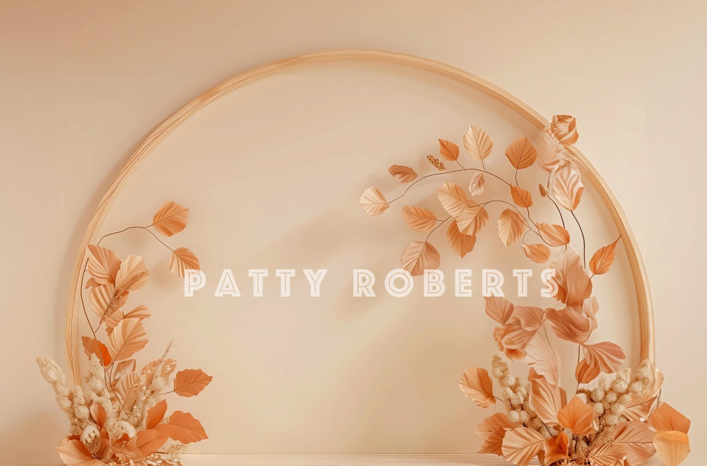 Kate Herbst Gefallene Blätter Beiger Holzbogenwand Hintergrund Entworfen von Patty Robert - Kate Backdrop.de