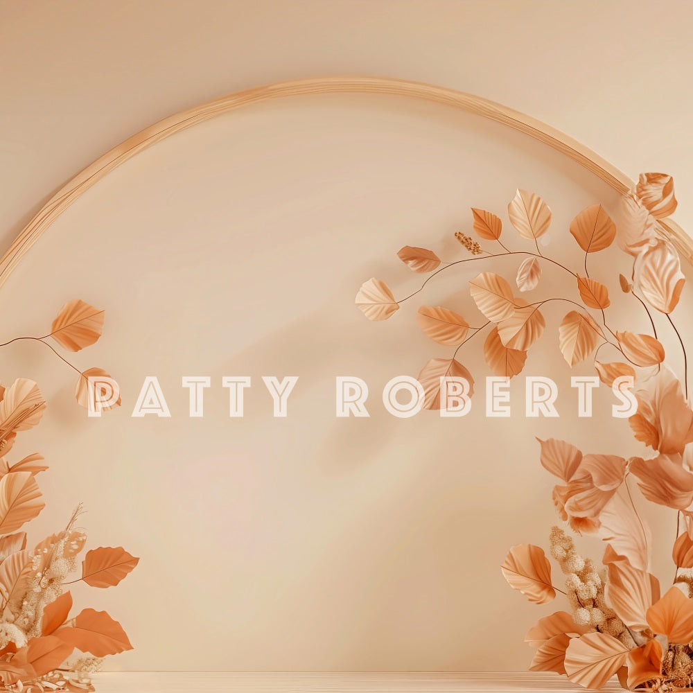Kate Herbst Gefallene Blätter Beiger Holzbogenwand Hintergrund Entworfen von Patty Robert - Kate Backdrop.de