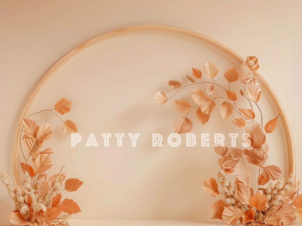 Kate Herbst Gefallene Blätter Beiger Holzbogenwand Hintergrund Entworfen von Patty Robert - Kate Backdrop.de