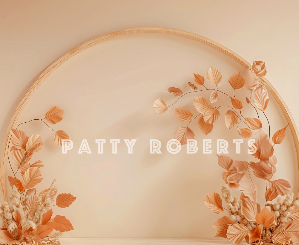 Kate Herbst Gefallene Blätter Beiger Holzbogenwand Hintergrund Entworfen von Patty Robert - Kate Backdrop.de