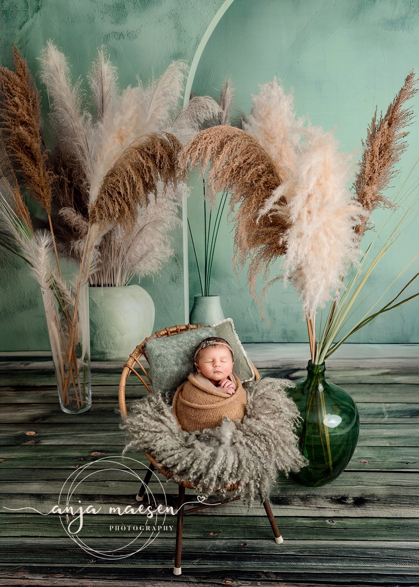 Kate Retro Boho Grüne Bogenwand Hintergrund Entworfen von Patty Robert - Kate Backdrop.de