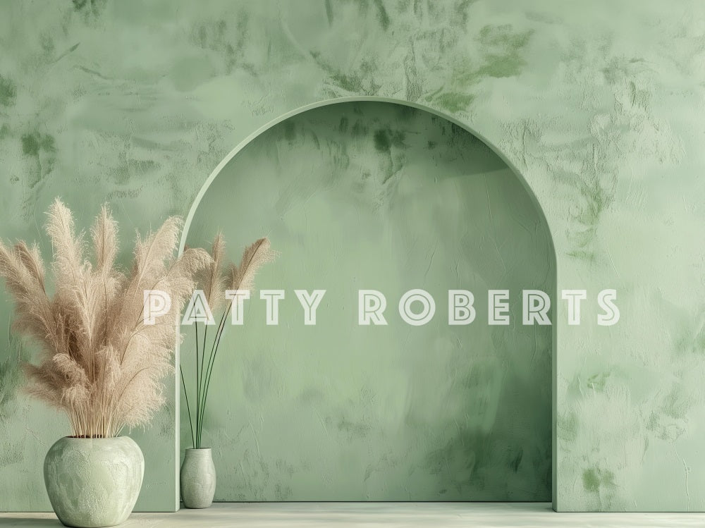 Kate Retro Boho Grüne Bogenwand Hintergrund Entworfen von Patty Robert - Kate Backdrop.de