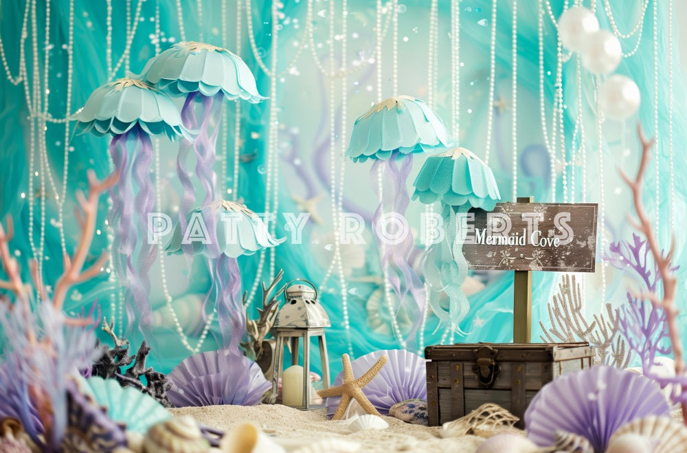 Kate Sommer Unterwasser Grüne Qualle Meerjungfrau Bucht Hintergrund Entworfen von Patty Robert - Kate Backdrop.de