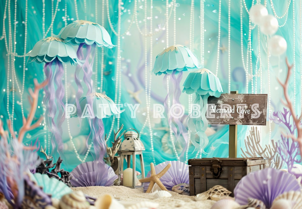 Kate Sommer Unterwasser Grüne Qualle Meerjungfrau Bucht Hintergrund Entworfen von Patty Robert - Kate Backdrop.de