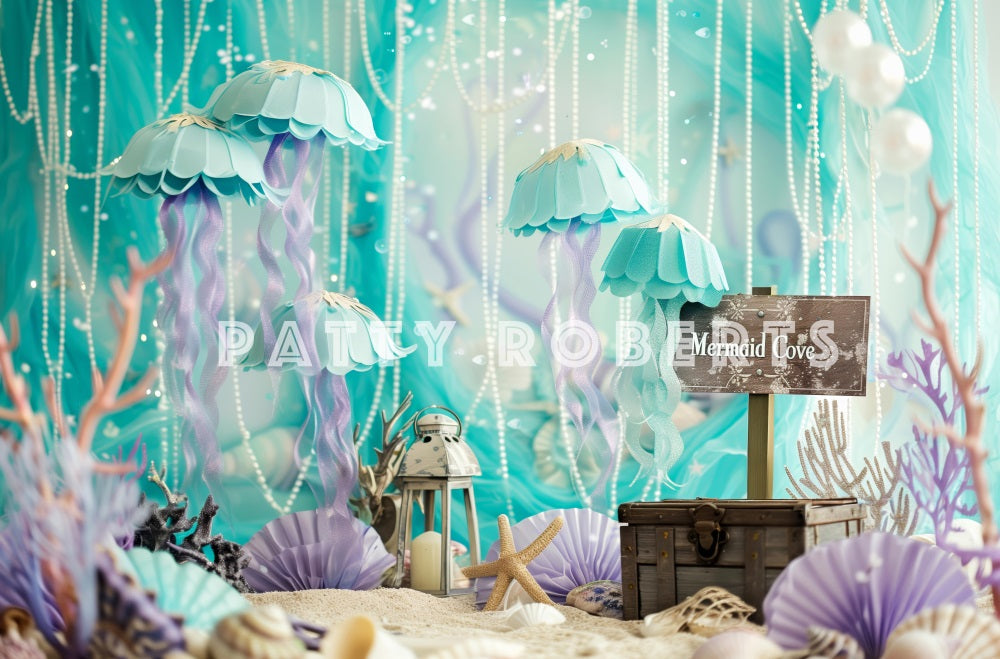 Kate Sommer Unterwasser Grüne Qualle Meerjungfrau Bucht Hintergrund Entworfen von Patty Robert - Kate Backdrop.de