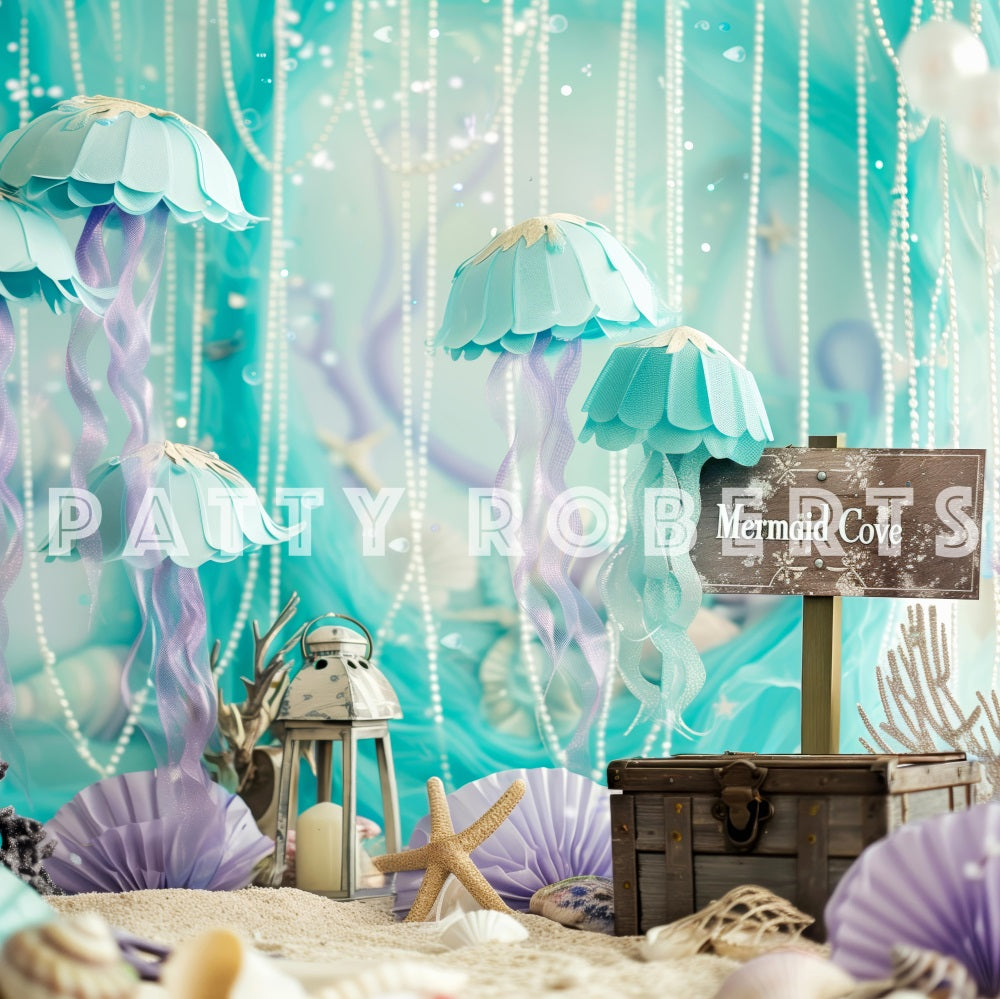 Kate Sommer Unterwasser Grüne Qualle Meerjungfrau Bucht Hintergrund Entworfen von Patty Robert - Kate Backdrop.de