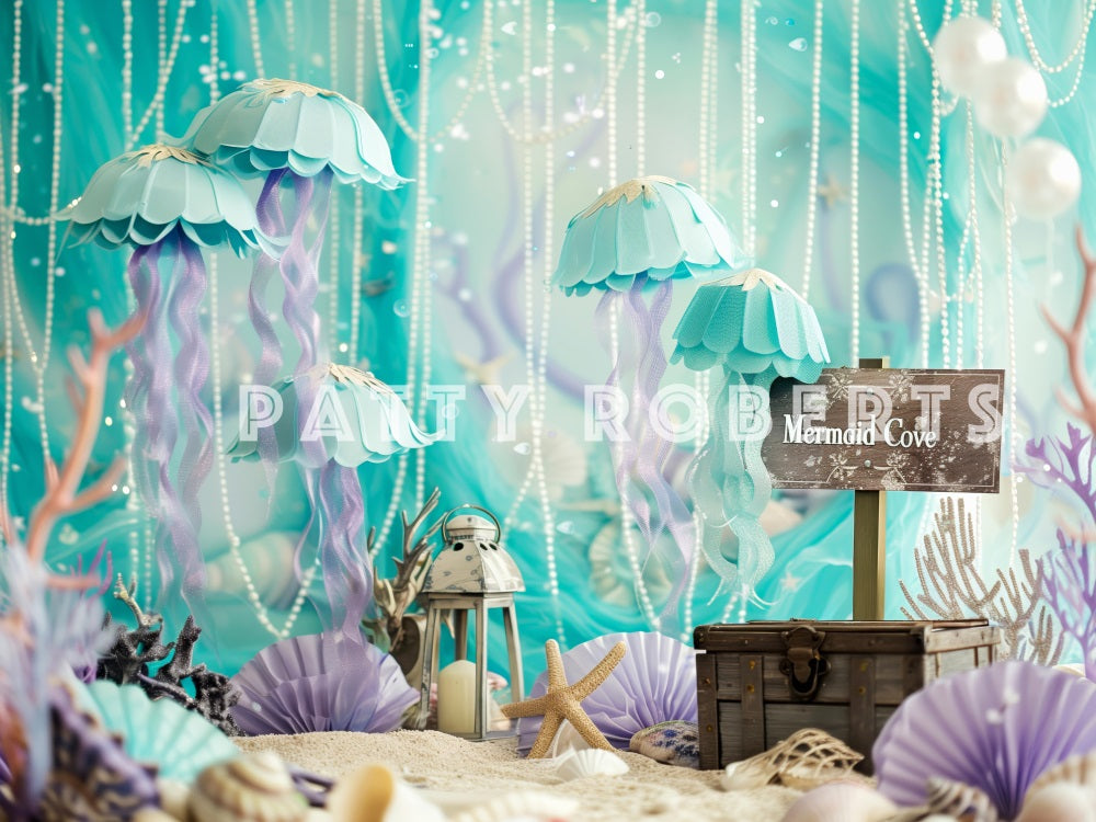 Kate Sommer Unterwasser Grüne Qualle Meerjungfrau Bucht Hintergrund Entworfen von Patty Robert - Kate Backdrop.de