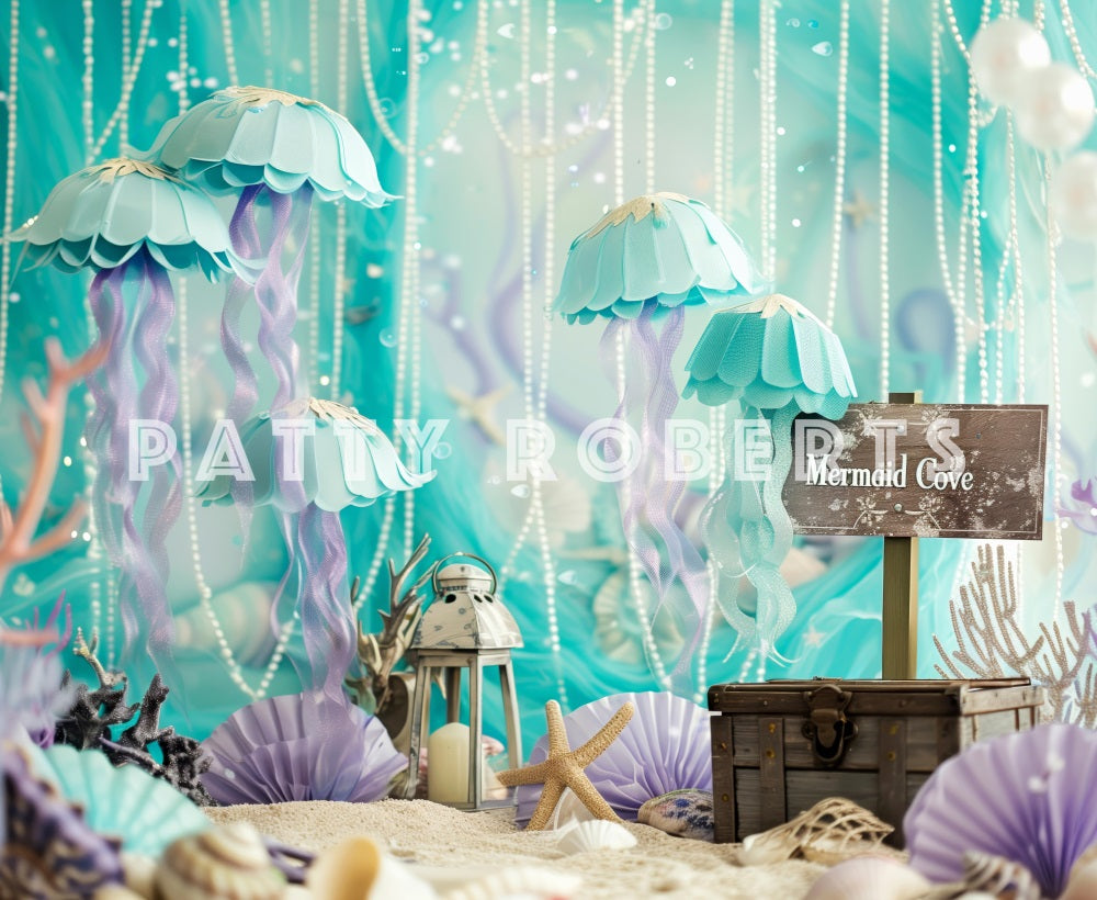 Kate Sommer Unterwasser Grüne Qualle Meerjungfrau Bucht Hintergrund Entworfen von Patty Robert - Kate Backdrop.de