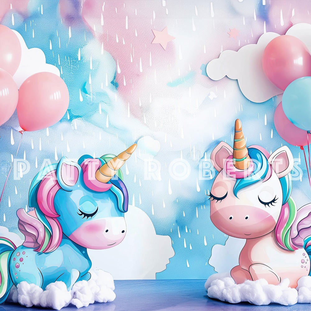 Kate Fantasie Cartoon Bunter Ballon Einhorn Graffiti Wand Hintergrund Entworfen von Patty Robert - Kate Backdrop.de