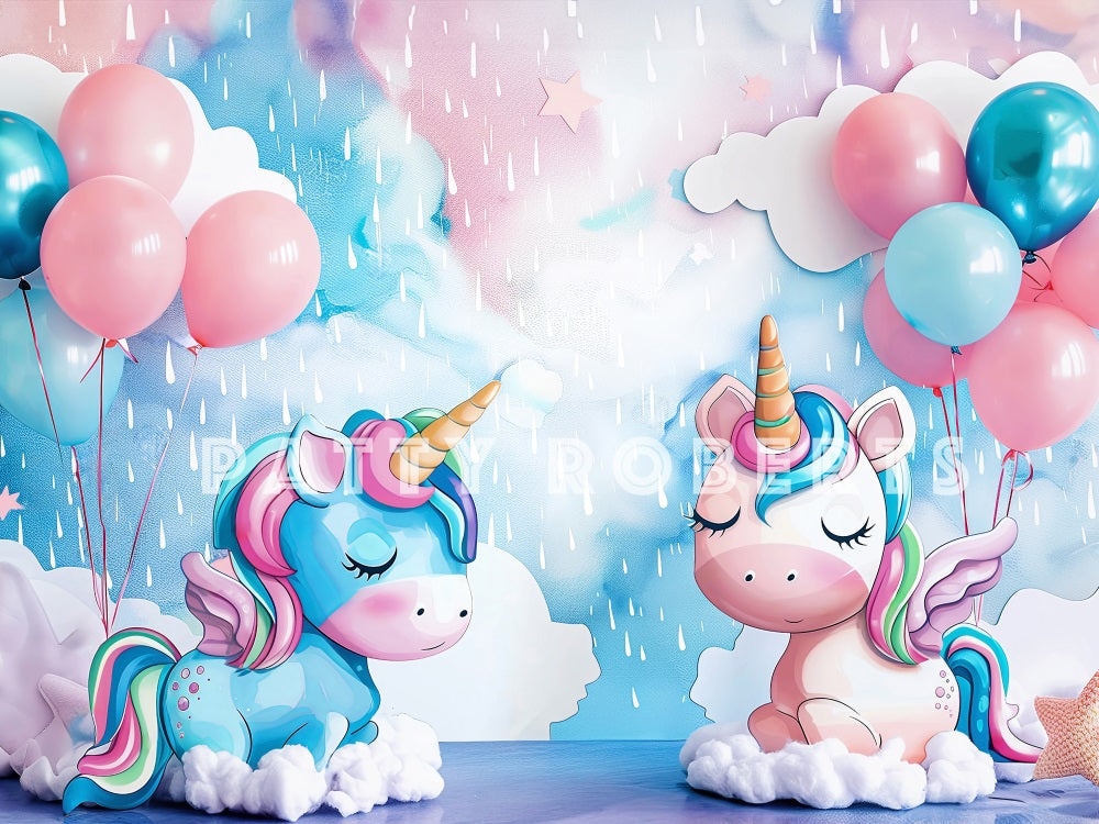 Kate Fantasie Cartoon Bunter Ballon Einhorn Graffiti Wand Hintergrund Entworfen von Patty Robert - Kate Backdrop.de