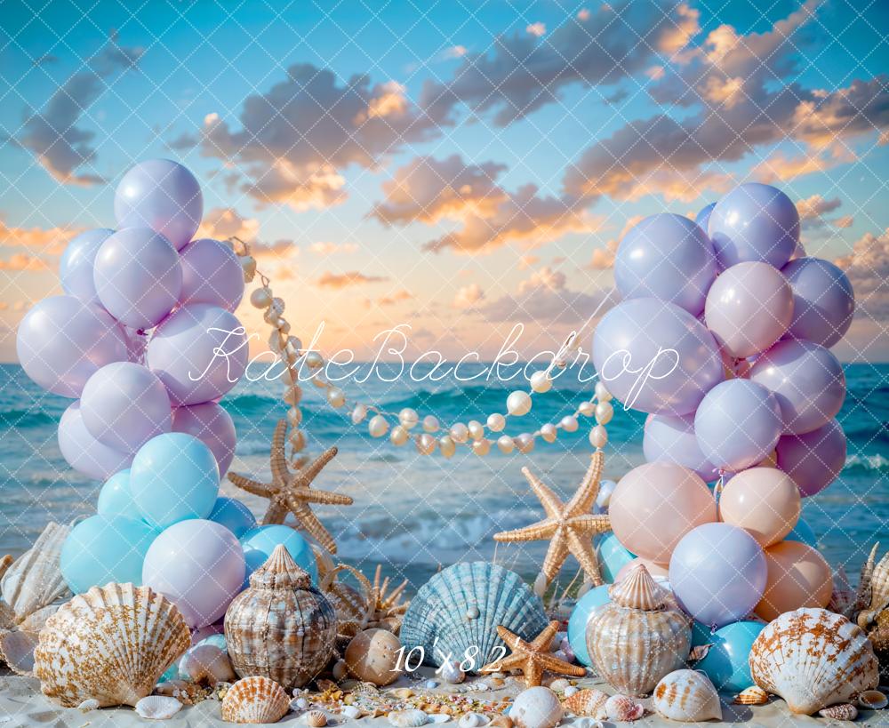 Kate Sommer Meer Strand Bunter Ballon Meerjungfrau Hintergrund Entworfen von Chain Photography - Kate Backdrop.de