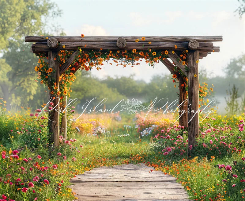 Kate Sommer im Freien Wald Bunte Blume Dunkelbraun Spalier Hintergrund Von Laura Bybee - Kate Backdrop.de