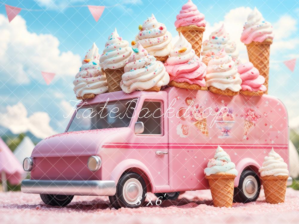 Kate Fantasie Puppe Cartoon Rosa Eiswagen Hintergrund Entworfen von Emetselch - Kate Backdrop.de