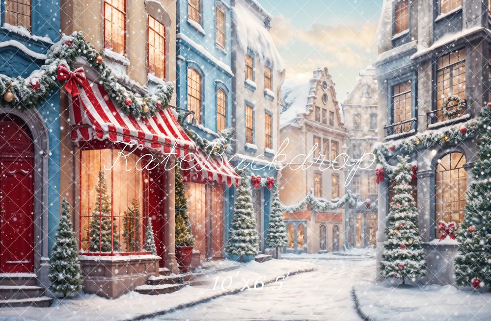 Kate Winter Weihnachten Weiße Schneelandschaft Straße Hintergrund entworfen von Chain Photography - Kate Backdrop.de