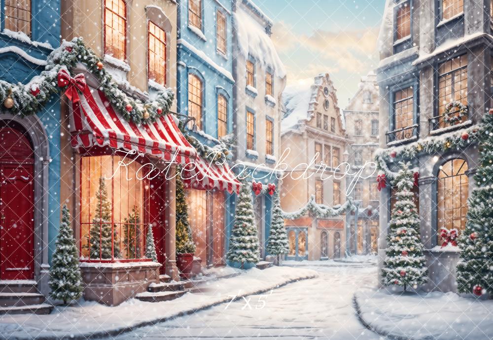Kate Winter Weihnachten Weiße Schneelandschaft Straße Hintergrund entworfen von Chain Photography - Kate Backdrop.de