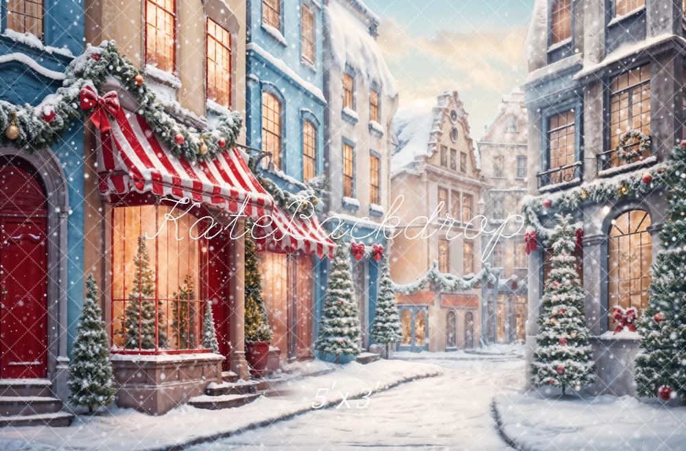 Kate Winter Weihnachten Weiße Schneelandschaft Straße Hintergrund entworfen von Chain Photography - Kate Backdrop.de