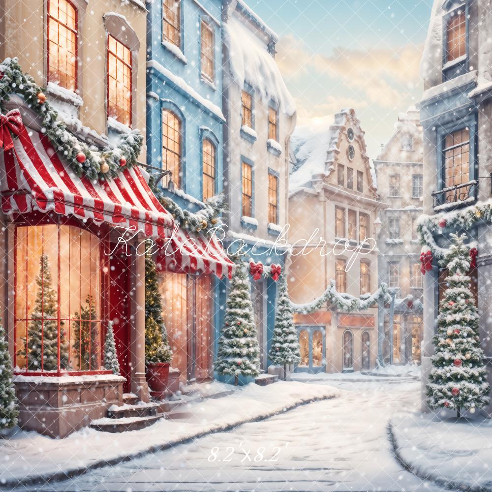 Kate Winter Weihnachten Weiße Schneelandschaft Straße Hintergrund entworfen von Chain Photography - Kate Backdrop.de