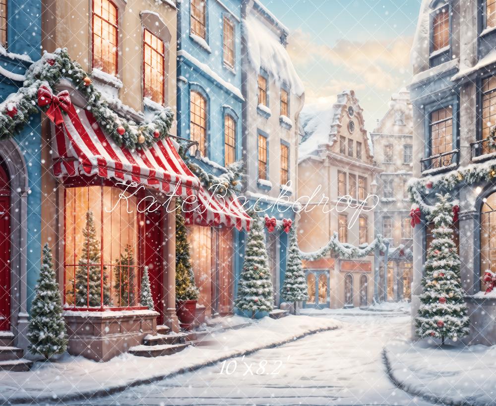 Kate Winter Weihnachten Weiße Schneelandschaft Straße Hintergrund entworfen von Chain Photography - Kate Backdrop.de
