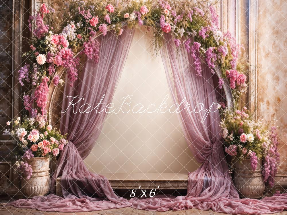 Kate Retro Feine Kunst Bunte Blume Lila Vorhang Beige Bogen Wand Hintergrund entworfen von Emetselch - Kate Backdrop.de