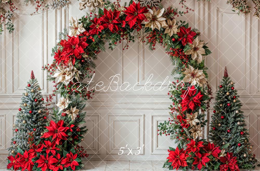 ⚡Blitzangebote #2-Kate Weihnachten Bunter Blumenbogen Weiße Retro Wand Hintergrund - Kate Backdrop.de