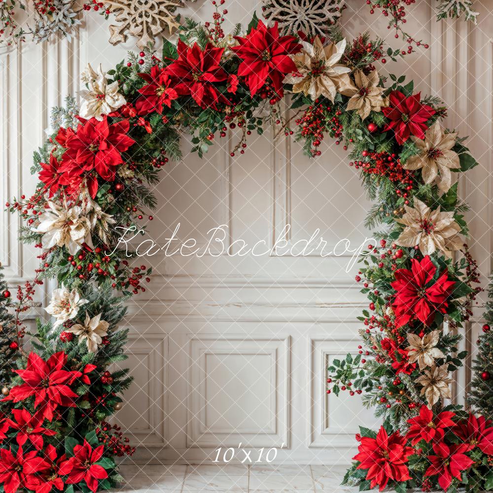 ⚡Blitzangebote #2-Kate Weihnachten Bunter Blumenbogen Weiße Retro Wand Hintergrund - Kate Backdrop.de