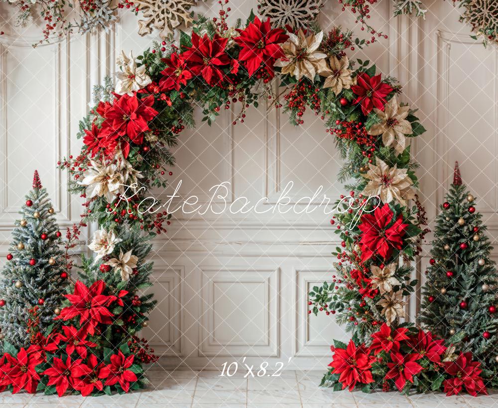 ⚡Blitzangebote #2-Kate Weihnachten Bunter Blumenbogen Weiße Retro Wand Hintergrund - Kate Backdrop.de