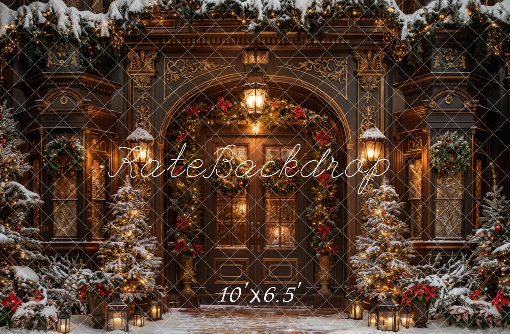 Kate Winter Weihnachten Dunkelbraunes Vintage Großes Bogenfenster Hintergrund entworfen von Chain Photography - Kate Backdrop.de