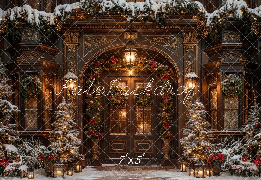 Kate Winter Weihnachten Dunkelbraunes Vintage Großes Bogenfenster Hintergrund entworfen von Chain Photography - Kate Backdrop.de