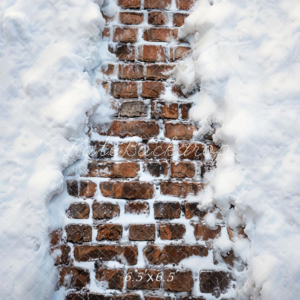 Kate Winter Weißer Schnee Roter Ziegelsteinpfad Boden Hintergrund entworfen von Kate Image - Kate Backdrop.de
