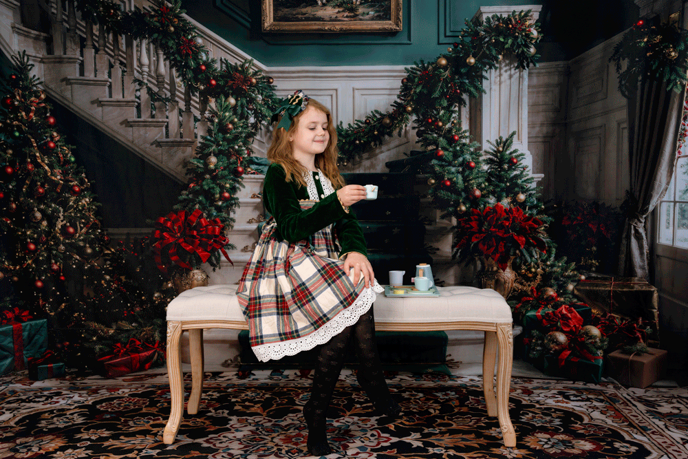 Kate Weihnachten Retro Weiß Grüner Marmortreppenhintergrund + Vintage Feinkunst Farbenfroher Blumenmarmorbodenhintergrund - Kate Backdrop.de