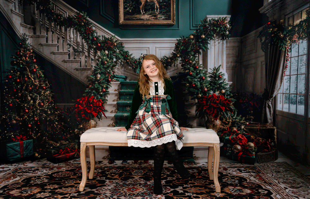 Kate Weihnachten Retro Weiß Grüner Marmortreppenhintergrund + Vintage Feinkunst Farbenfroher Blumenmarmorbodenhintergrund - Kate Backdrop.de