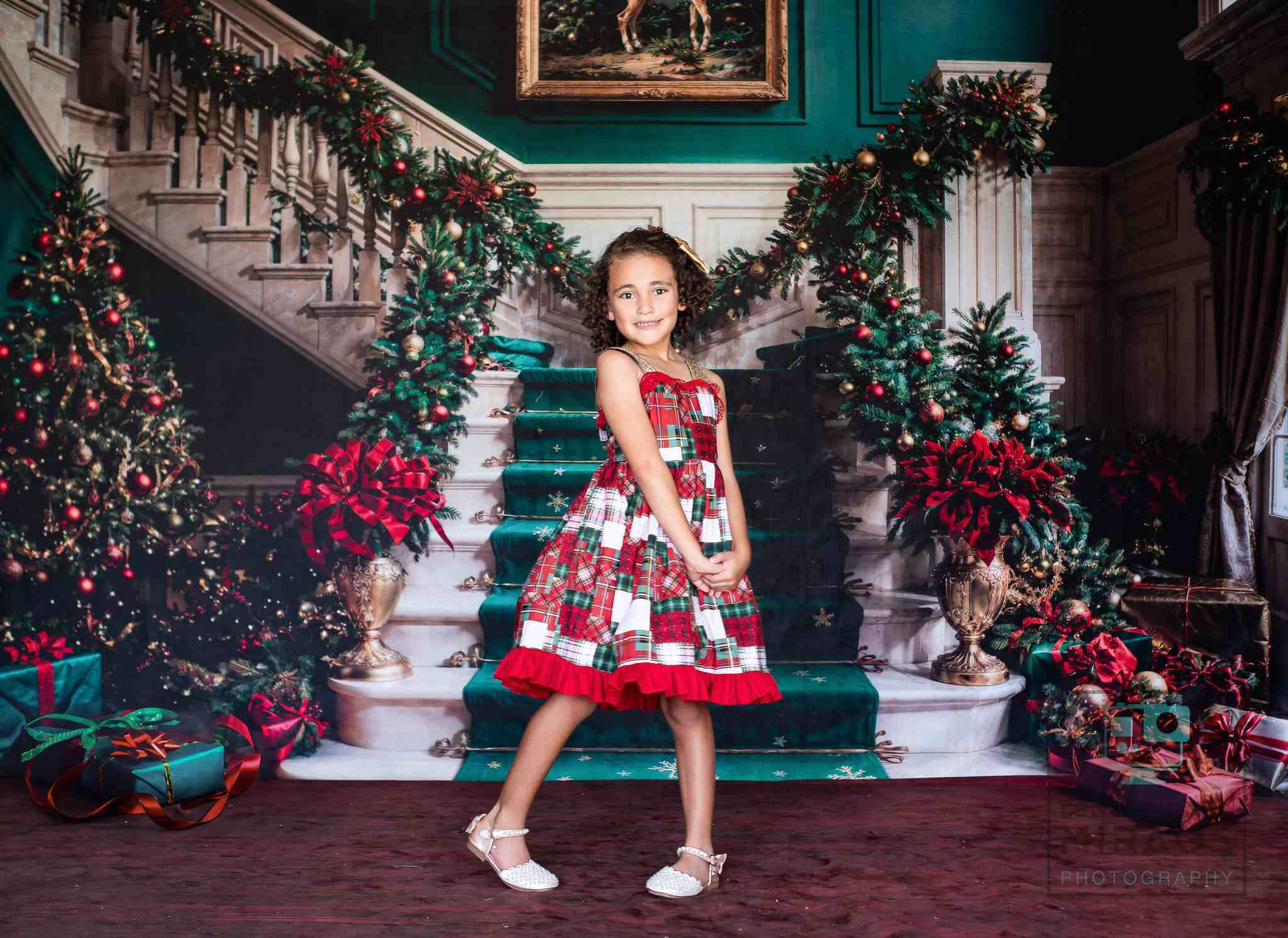 Kate Weihnachten Retro Weiß Grüne Marmor Treppe Hintergrund entworfen von Chain Photography - Kate Backdrop.de