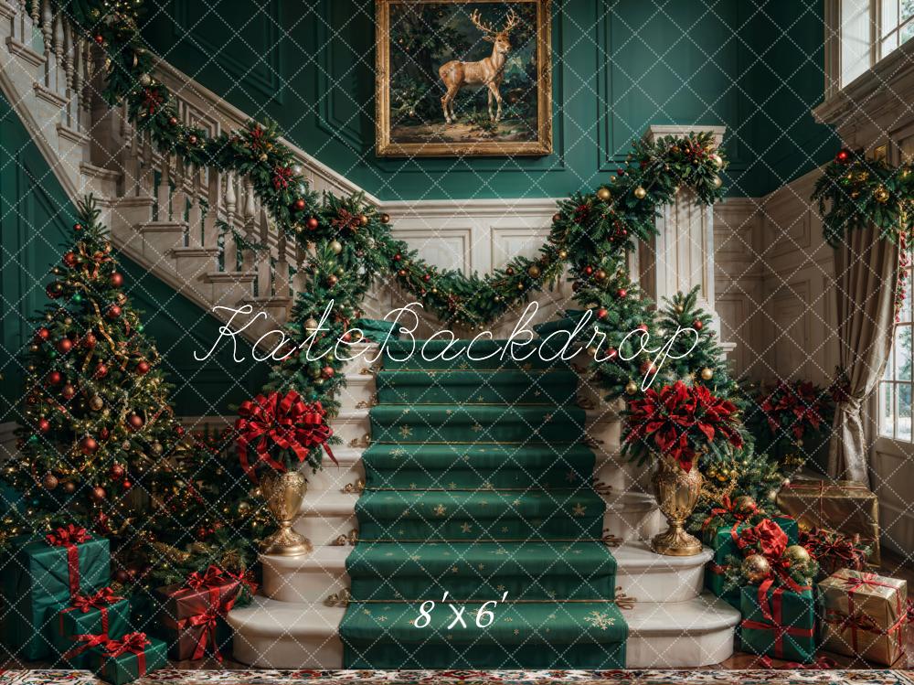 Kate Weihnachten Retro Weiß Grüne Marmor Treppe Hintergrund entworfen von Chain Photography - Kate Backdrop.de