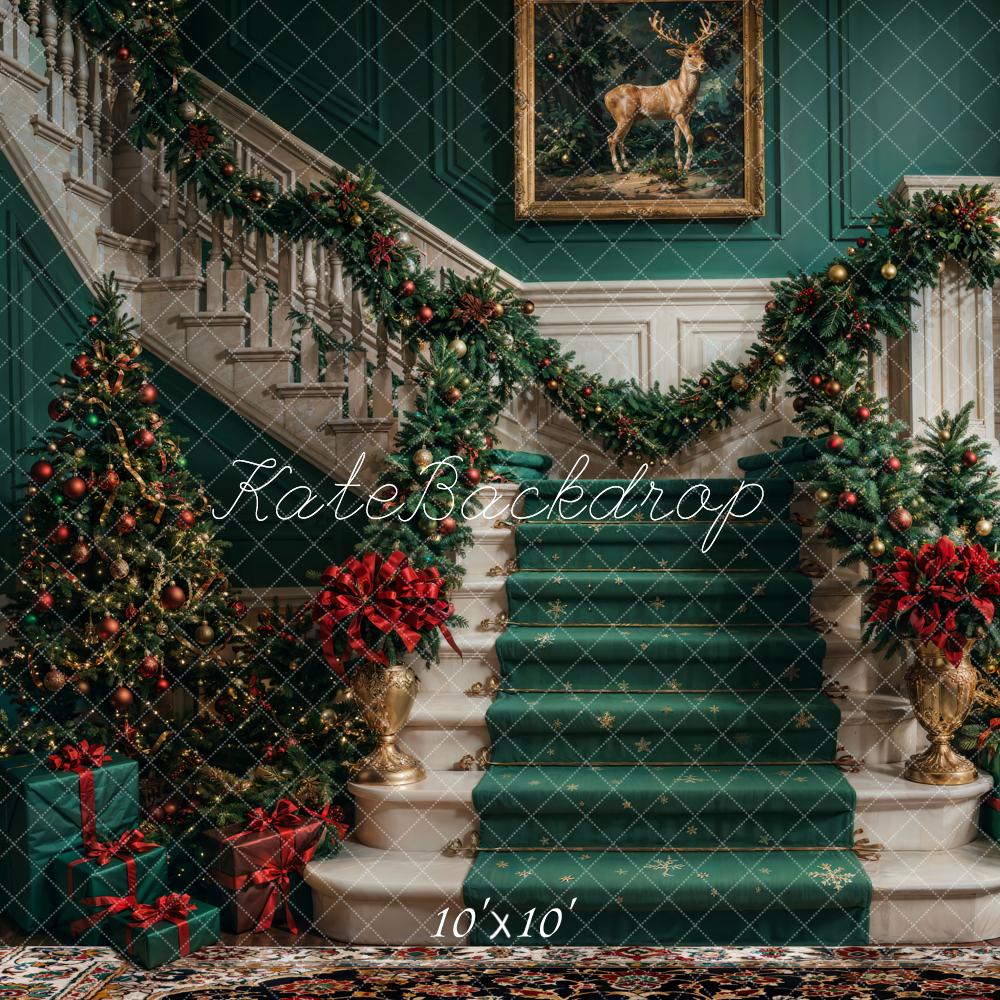 Kate Weihnachten Retro Weiß Grüne Marmor Treppe Hintergrund entworfen von Chain Photography - Kate Backdrop.de