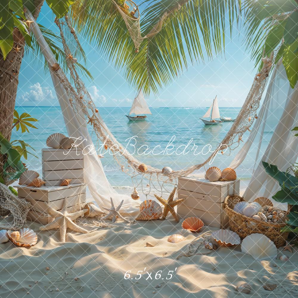 Kate Sommer Meer Segelboot Weiße Strand Seestern Muschel Hintergrund Entworfen von Emetselch - Kate Backdrop.de