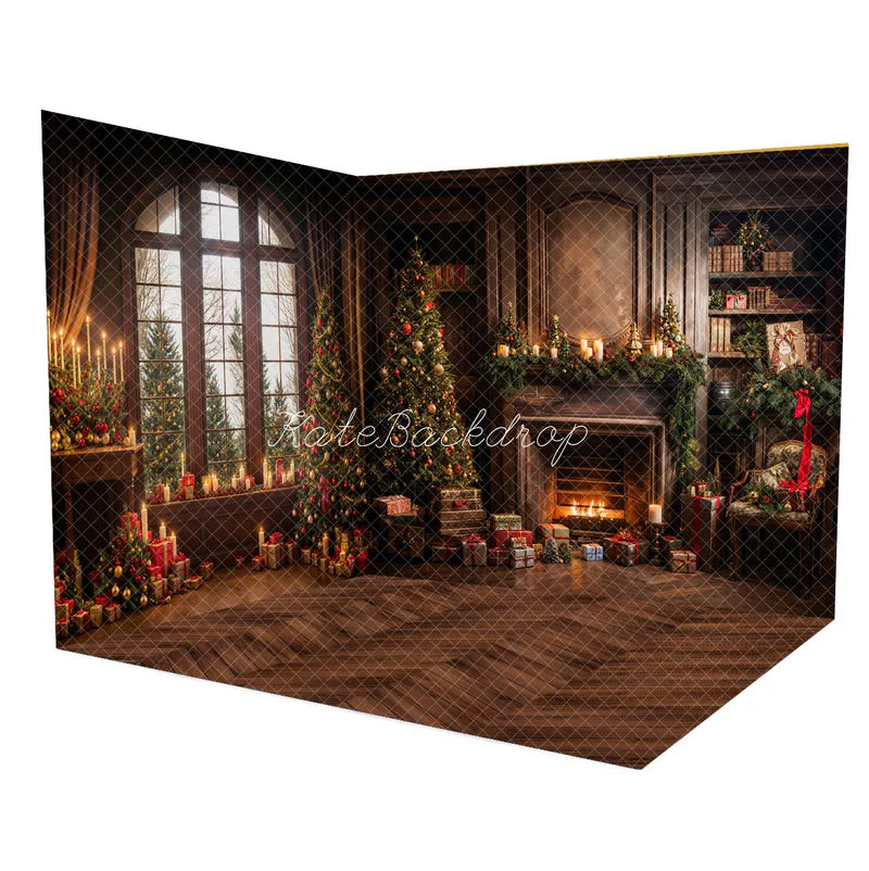 ⚡Blitzangebote #2-Kate Winter Weihnachten Dunkelbraun Holzbogen Fenster Zimmer Set - Kate Backdrop.de