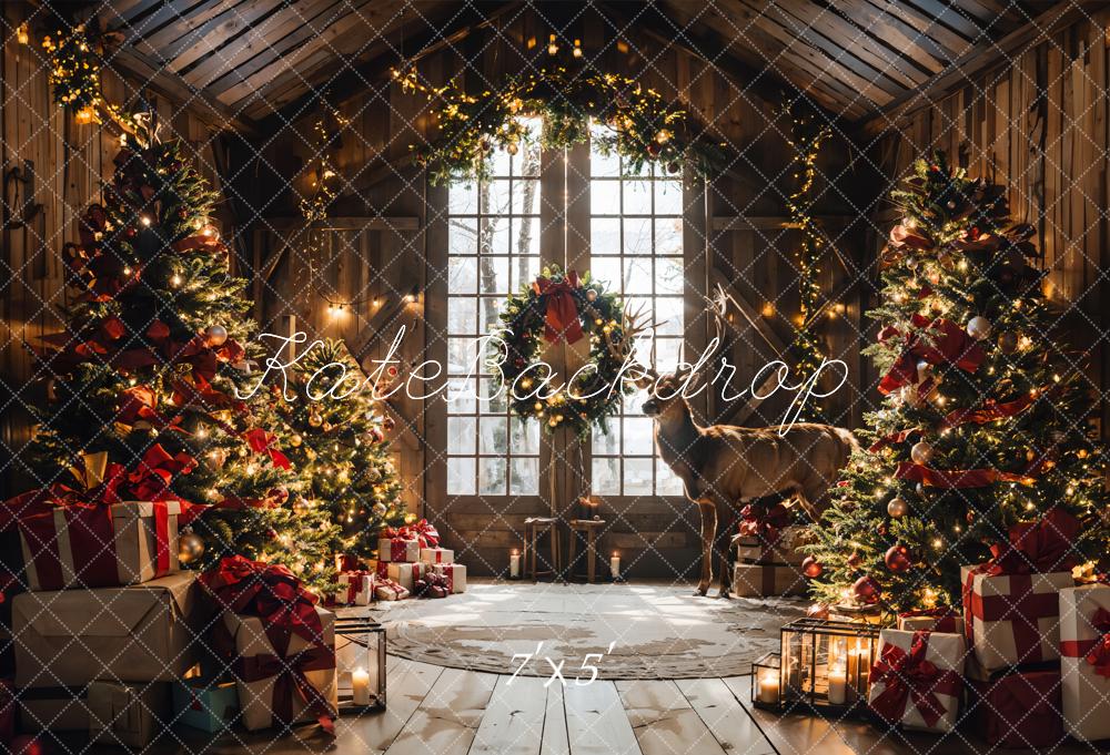 Kate Weihnachten Brauner Scheunen Eingerahmtes Fenster Elch Hintergrund entworfen von Emetselch - Kate Backdrop.de