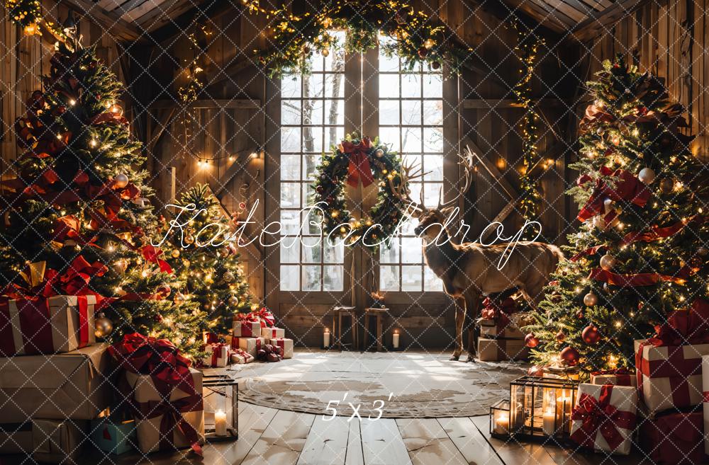 Kate Weihnachten Brauner Scheunen Eingerahmtes Fenster Elch Hintergrund entworfen von Emetselch - Kate Backdrop.de